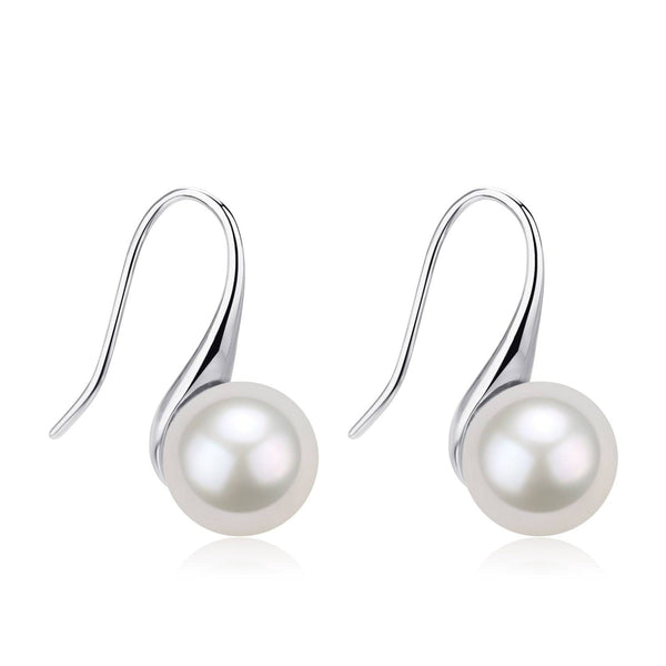 Freshwater White Pearl & Classic Hook Earrings-Silver - House Of Pearls